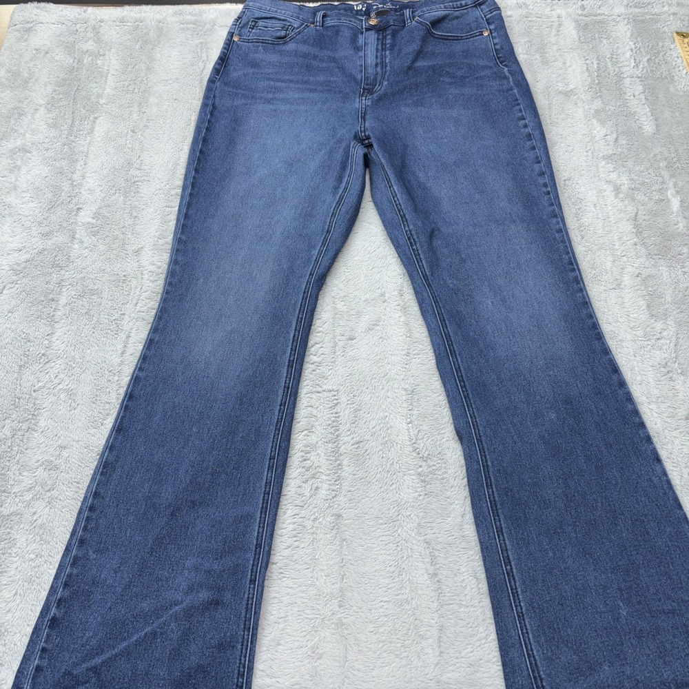 Diane Gilman‎ Jeans Womens 14T Blue Stretch Denim Wide Leg Embroidered Pockets